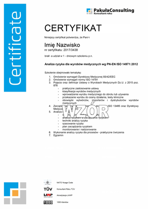 Certyfikat ISO 14971