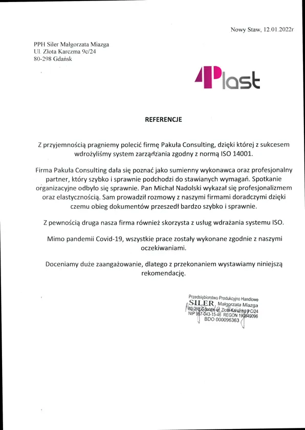 Referencje 4Plast ISO 14001