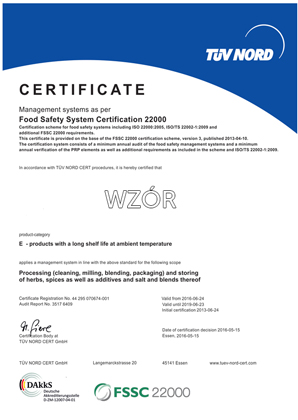 Certyfikat FSSC 22000