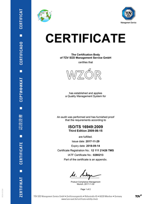 Certyfikat ISO 16949