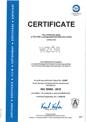 Certyfikat ISO 29990