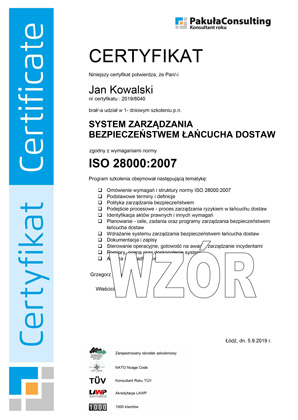 Certyfikat ISO 28000