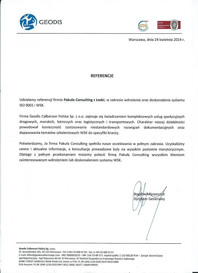 Geodis Certyfikat WSK Wdrazanie Warszawa
