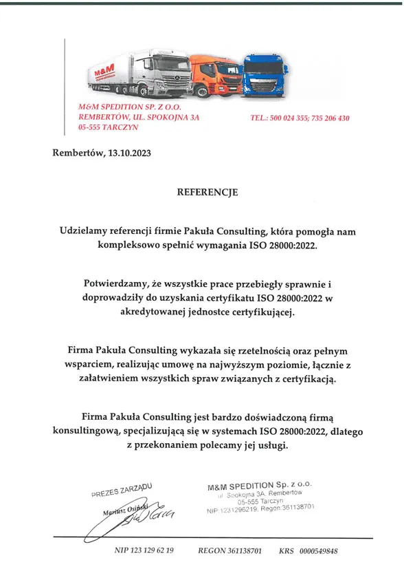 Referencje Pakuła Consulting M&M