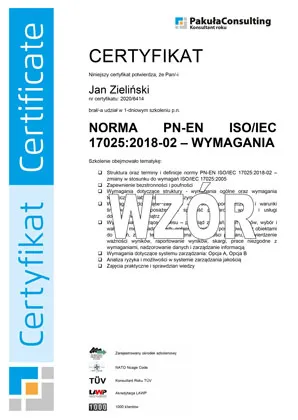Certyfikat ISO 17025 Szkolenie