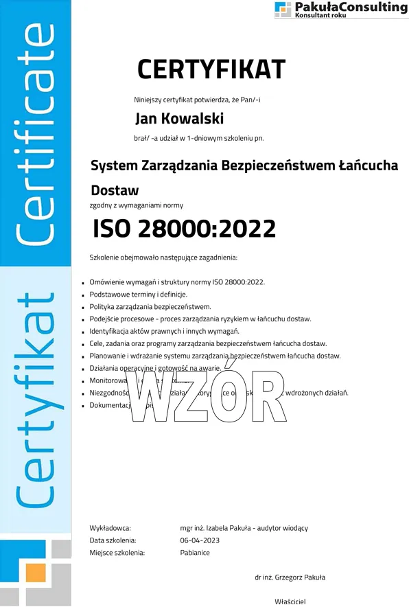 Szkolenie ISO 28000