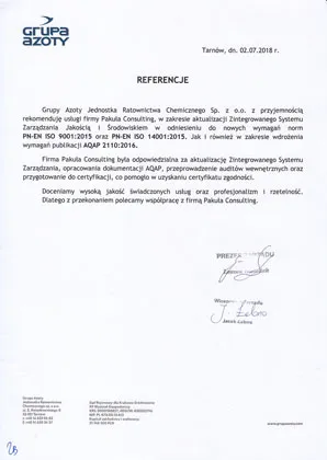 Certyfikat AQAP Grupa Azoty