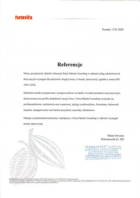 ISO 19011 Terravita Referencje