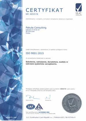Certyfikat Pakuła Consulting LLC