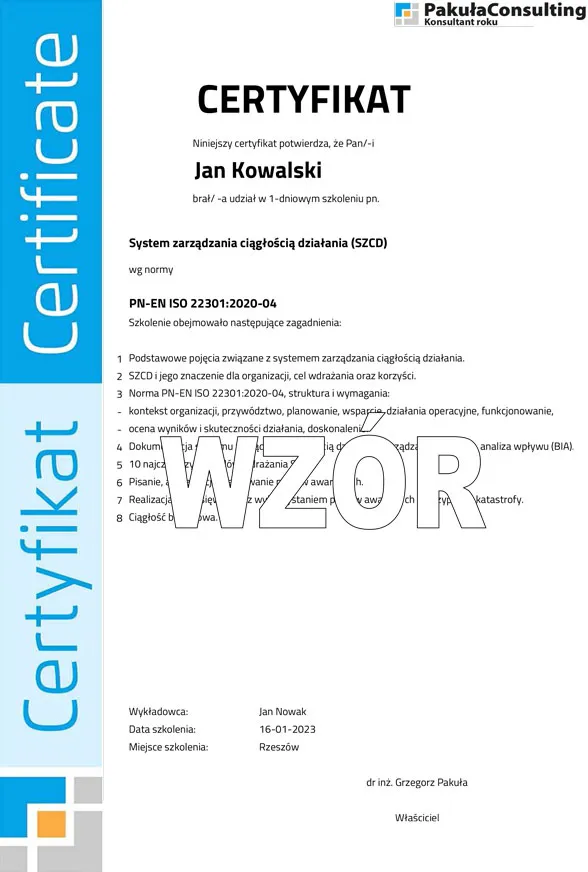 Certyfikacja ISO 22301