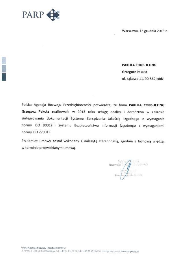 Parp Certyfikat Iso 27001 Audit Warszawa