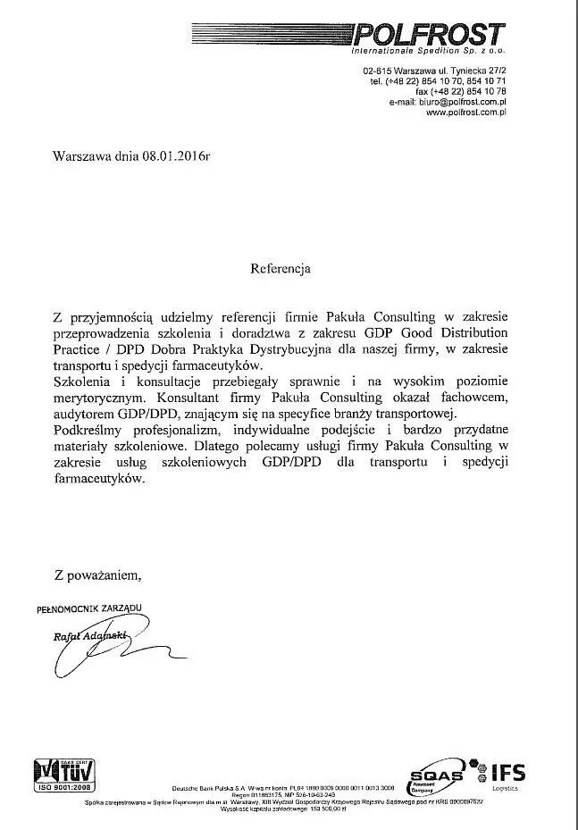 Polfrost Certyfikat Gdp Warszawa Dpd Wdrazanie